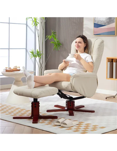 HOMCOM Rocking Recliner Chair with Footstool, PU Leather Recliner Armchair with Wood Base, Upholstered Reclining Chair for Livin