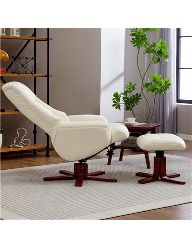 HOMCOM Rocking Recliner Chair with Footstool, PU Leather Recliner Armchair with Wood Base, Upholstered Reclining Chair for Livin