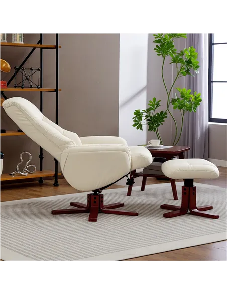 HOMCOM Rocking Recliner Chair with Footstool, PU Leather Recliner Armchair with Wood Base, Upholstered Reclining Chair for Livin