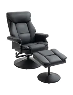 HOMCOM Swivel Recliner Chair with Footstool, PU Leather Recliner Armchair with Ottoman, Steel Base, Upholstered Reclining Chair 
