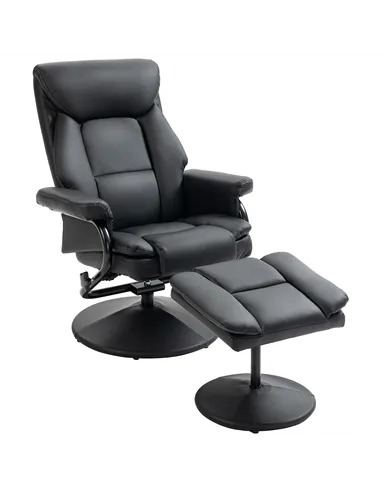 HOMCOM Swivel Recliner Chair with Footstool, PU Leather Recliner Armchair with Ottoman, Steel Base, Upholstered Reclining Chair 