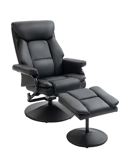 HOMCOM Swivel Recliner Chair with Footstool, PU Leather Recliner Armchair with Ottoman, Steel Base, Upholstered Reclining Chair 