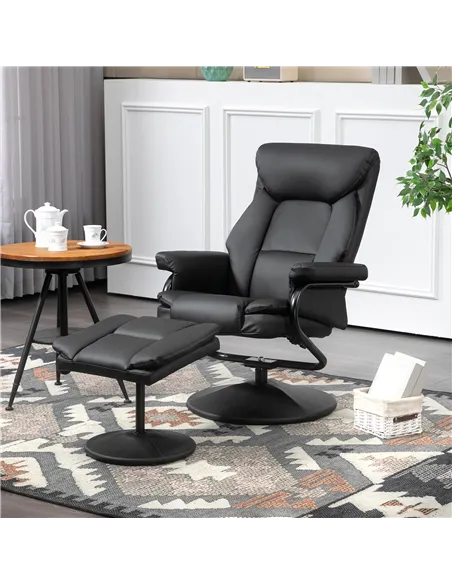 HOMCOM Swivel Recliner Chair with Footstool, PU Leather Recliner Armchair with Ottoman, Steel Base, Upholstered Reclining Chair 