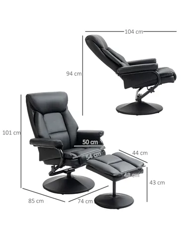 HOMCOM Swivel Recliner Chair with Footstool, PU Leather Recliner Armchair with Ottoman, Steel Base, Upholstered Reclining Chair 
