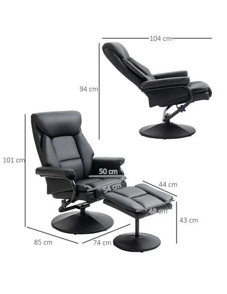 HOMCOM Swivel Recliner Chair with Footstool, PU Leather Recliner Armchair with Ottoman, Steel Base, Upholstered Reclining Chair 