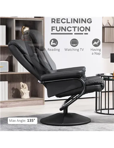 HOMCOM Swivel Recliner Chair with Footstool, PU Leather Recliner Armchair with Ottoman, Steel Base, Upholstered Reclining Chair 