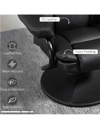HOMCOM Swivel Recliner Chair with Footstool, PU Leather Recliner Armchair with Ottoman, Steel Base, Upholstered Reclining Chair 