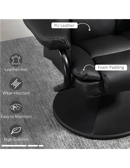 HOMCOM Swivel Recliner Chair with Footstool, PU Leather Recliner Armchair with Ottoman, Steel Base, Upholstered Reclining Chair 