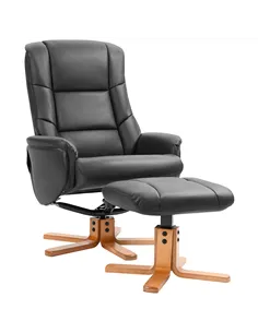 HOMCOM Rocking Recliner Chair with Footstool, PU Leather Recliner Armchair with Wood Base, Upholstered Reclining Chair for Livin