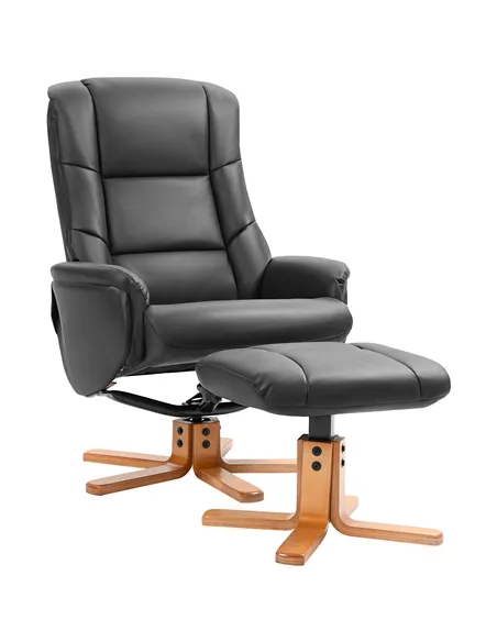 HOMCOM Rocking Recliner Chair with Footstool, PU Leather Recliner Armchair with Wood Base, Upholstered Reclining Chair for Livin