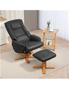 HOMCOM Rocking Recliner Chair with Footstool, PU Leather Recliner Armchair with Wood Base, Upholstered Reclining Chair for Livin 2