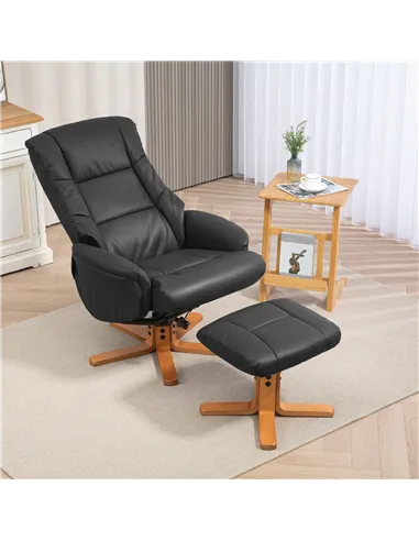 HOMCOM Rocking Recliner Chair with Footstool, PU Leather Recliner Armchair with Wood Base, Upholstered Reclining Chair for Livin