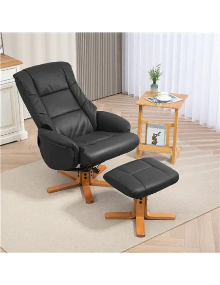 HOMCOM Rocking Recliner Chair with Footstool, PU Leather Recliner Armchair with Wood Base, Upholstered Reclining Chair for Livin