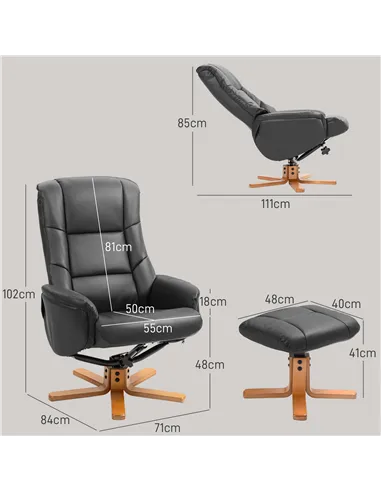 HOMCOM Rocking Recliner Chair with Footstool, PU Leather Recliner Armchair with Wood Base, Upholstered Reclining Chair for Livin
