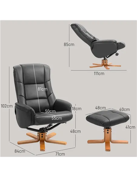 HOMCOM Rocking Recliner Chair with Footstool, PU Leather Recliner Armchair with Wood Base, Upholstered Reclining Chair for Livin