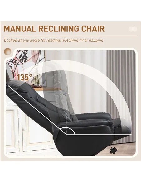 HOMCOM Rocking Recliner Chair with Footstool, PU Leather Recliner Armchair with Wood Base, Upholstered Reclining Chair for Livin