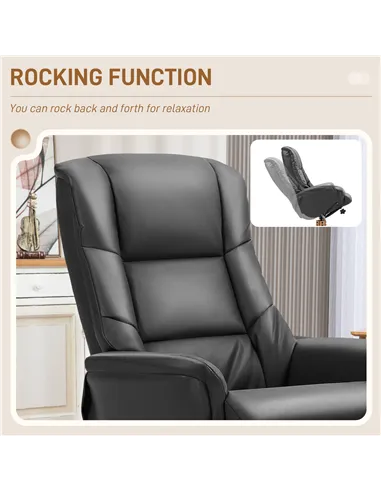 HOMCOM Rocking Recliner Chair with Footstool, PU Leather Recliner Armchair with Wood Base, Upholstered Reclining Chair for Livin
