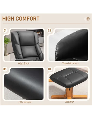 HOMCOM Rocking Recliner Chair with Footstool, PU Leather Recliner Armchair with Wood Base, Upholstered Reclining Chair for Livin