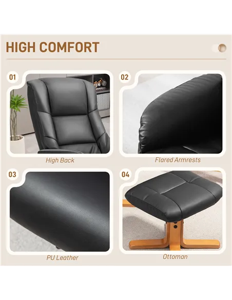 HOMCOM Rocking Recliner Chair with Footstool, PU Leather Recliner Armchair with Wood Base, Upholstered Reclining Chair for Livin