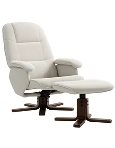 HOMCOM Linen Swivel Recliner Chair with Footstool, Upholstered Reclining Armchair with Wooden Base for Living Room, Beige
