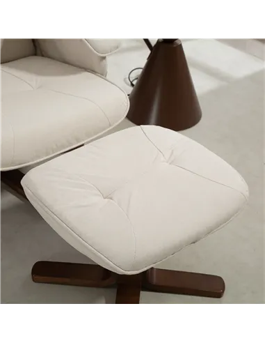 HOMCOM Linen Swivel Recliner Chair with Footstool, Upholstered Reclining Armchair with Wooden Base for Living Room, Beige