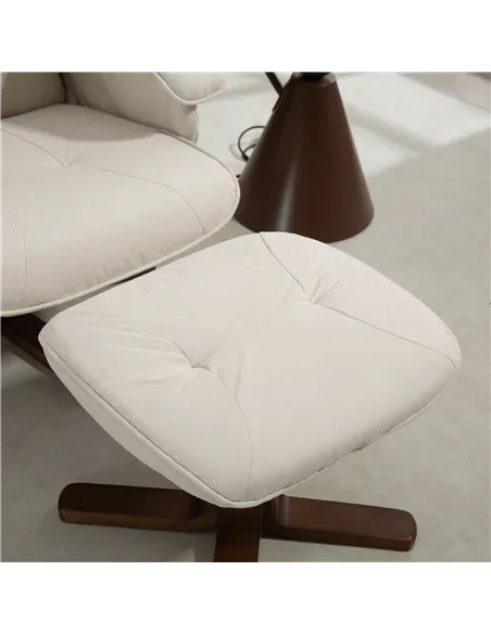 HOMCOM Linen Swivel Recliner Chair with Footstool, Upholstered Reclining Armchair with Wooden Base for Living Room, Beige