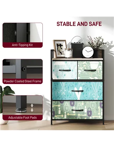 HOMCOM 4-Drawer Chest of Drawers - Blue