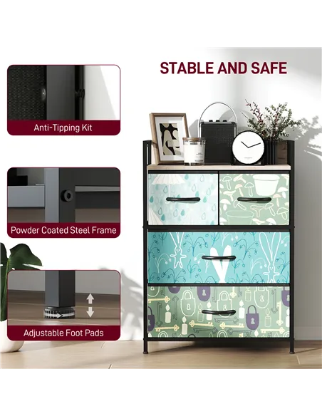 HOMCOM 4-Drawer Chest of Drawers - Blue