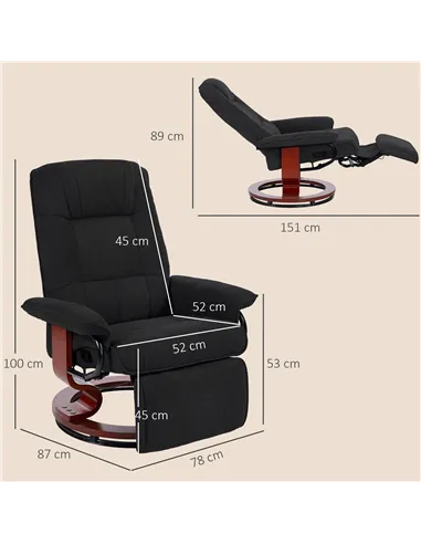 HOMCOM Reclining Swivel Chair, with Footrest - Black