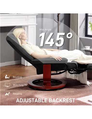 HOMCOM Reclining Swivel Chair, with Footrest - Black