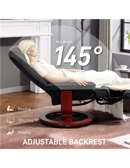 HOMCOM Reclining Swivel Chair, with Footrest - Black
