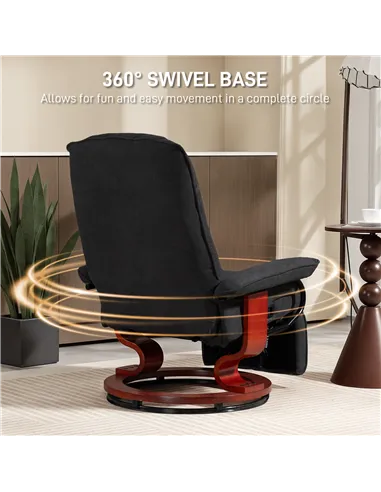 HOMCOM Reclining Swivel Chair, with Footrest - Black