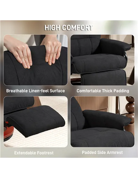 HOMCOM Reclining Swivel Chair, with Footrest - Black
