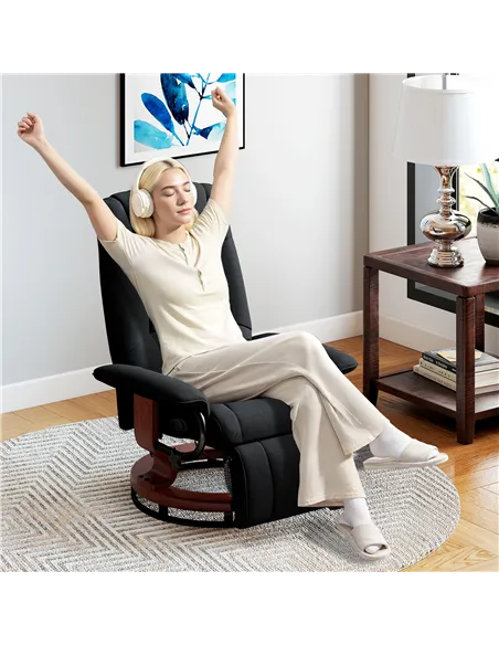 HOMCOM Reclining Swivel Chair, with Footrest - Black