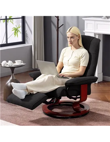 HOMCOM Reclining Swivel Chair, with Footrest - Black