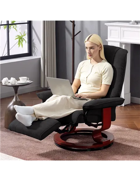 HOMCOM Reclining Swivel Chair, with Footrest - Black