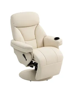 HOMCOM Manual Recliner Chair with Footrest, Upholstered Reclining Armchair with Adjustable Backrest and Cup Holder, PU Leather S
