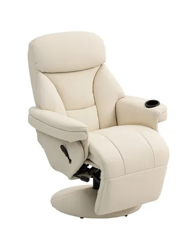 HOMCOM Manual Recliner Chair with Footrest, Upholstered Reclining Armchair with Adjustable Backrest and Cup Holder, PU Leather S