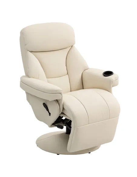 HOMCOM Manual Recliner Chair with Footrest, Upholstered Reclining Armchair with Adjustable Backrest and Cup Holder, PU Leather S