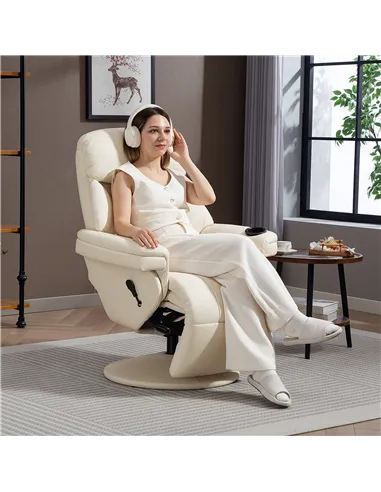 HOMCOM Manual Recliner Chair with Footrest, Upholstered Reclining Armchair with Adjustable Backrest and Cup Holder, PU Leather S