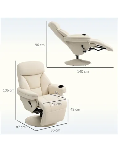 HOMCOM Manual Recliner Chair with Footrest, Upholstered Reclining Armchair with Adjustable Backrest and Cup Holder, PU Leather S