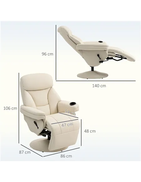 HOMCOM Manual Recliner Chair with Footrest, Upholstered Reclining Armchair with Adjustable Backrest and Cup Holder, PU Leather S