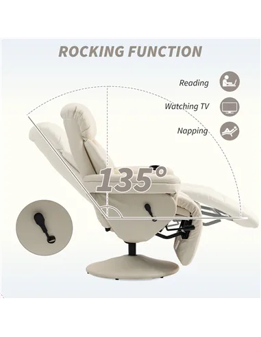 HOMCOM Manual Recliner Chair with Footrest, Upholstered Reclining Armchair with Adjustable Backrest and Cup Holder, PU Leather S
