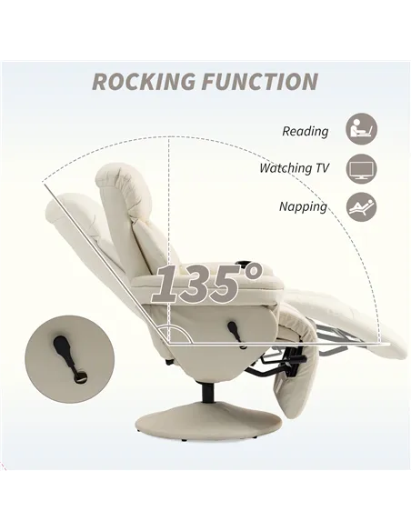 HOMCOM Manual Recliner Chair with Footrest, Upholstered Reclining Armchair with Adjustable Backrest and Cup Holder, PU Leather S