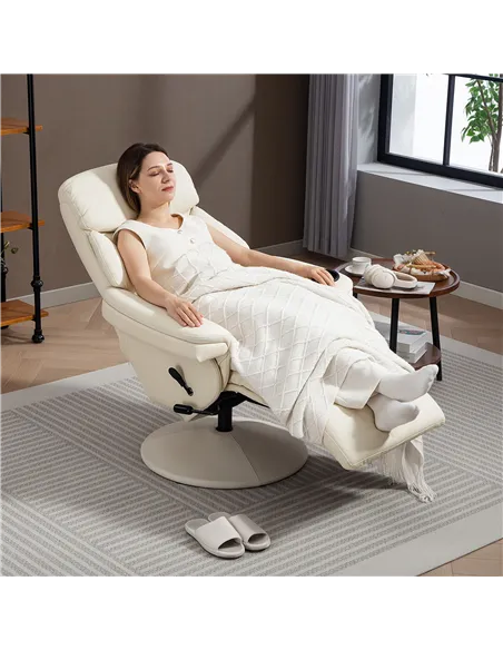 HOMCOM Manual Recliner Chair with Footrest, Upholstered Reclining Armchair with Adjustable Backrest and Cup Holder, PU Leather S