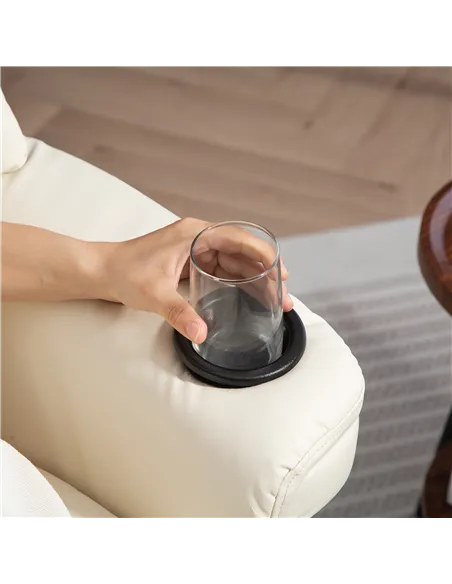 HOMCOM Manual Recliner Chair with Footrest, Upholstered Reclining Armchair with Adjustable Backrest and Cup Holder, PU Leather S