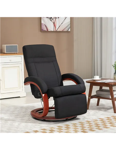 HOMCOM 135° Manual Reclining Swivel Chair, with Footrest - Black