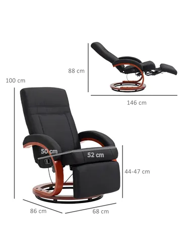 HOMCOM 135° Manual Reclining Swivel Chair, with Footrest - Black
