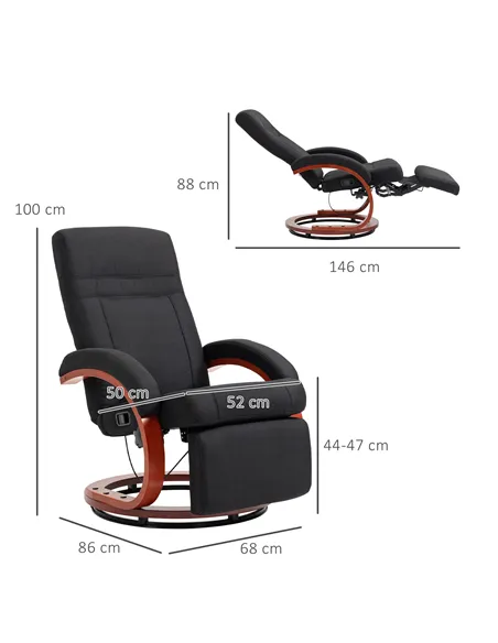 HOMCOM 135° Manual Reclining Swivel Chair, with Footrest - Black