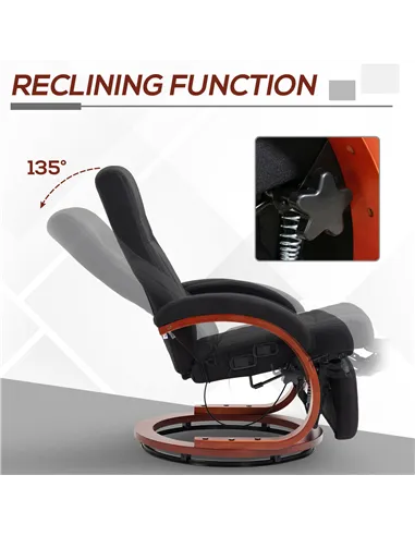 HOMCOM 135° Manual Reclining Swivel Chair, with Footrest - Black